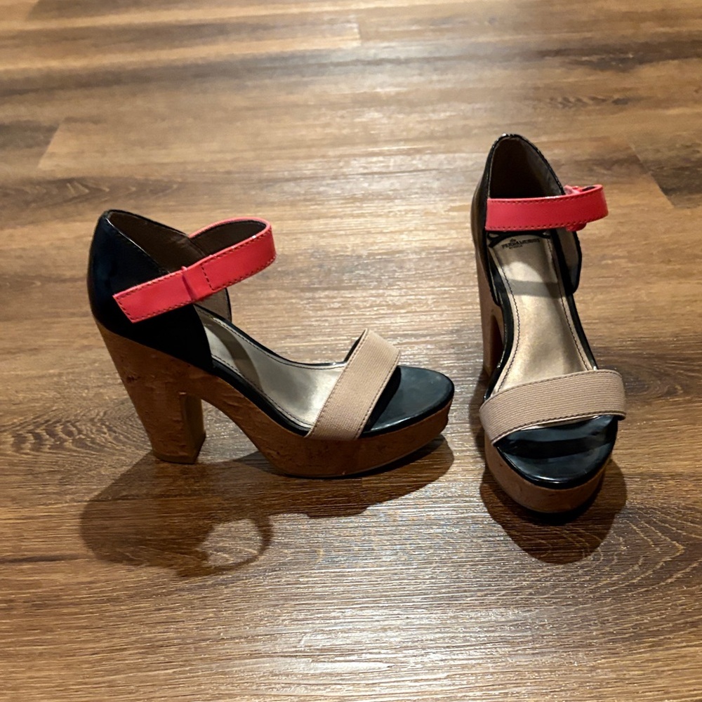 Fergalicious Coral and Beige Platform Heels